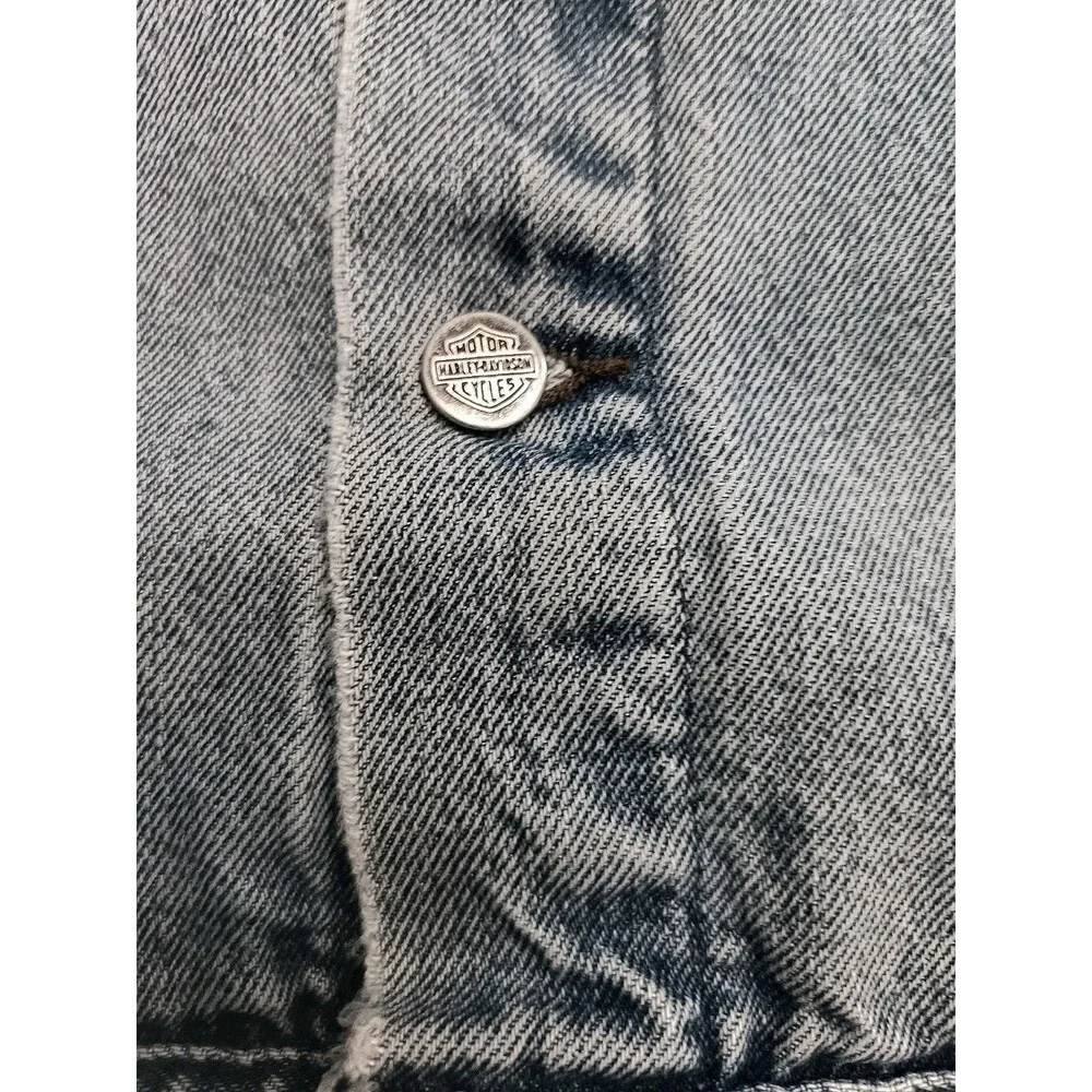 Vintage Harley Davidson Blue Jean Denim Vest Jacket Embroidered Logo Back XL